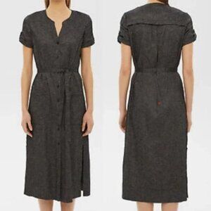 THEORY Linen Heather Gray Button Down High Slit Sides Maxi Shirt Dress Size 6